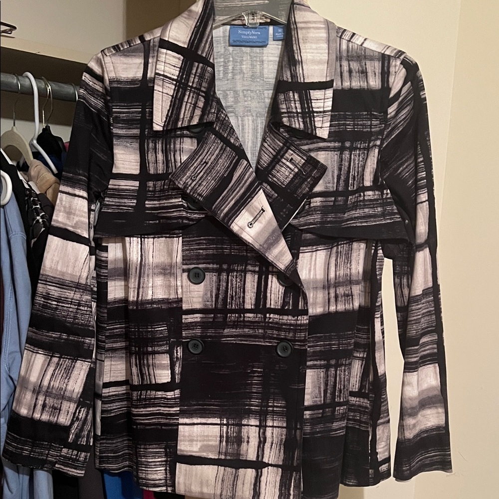 Simply Vera Vera Wang Black and White Plaid Blazer